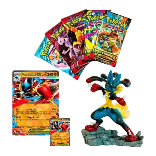 Imagen del Contenido de Caja Mega Lucarior EX Figure Box - Pokémon TCG - Español